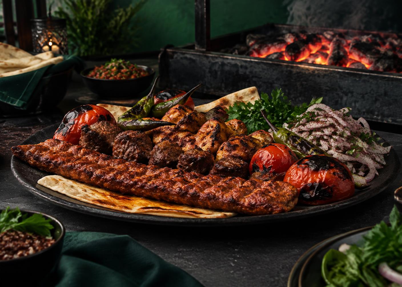 Ocak başında karışık kebap tabağı